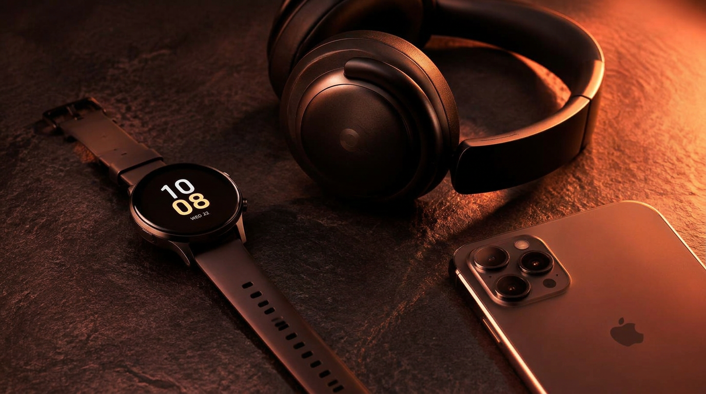 Smartwatch, audífonos y celular